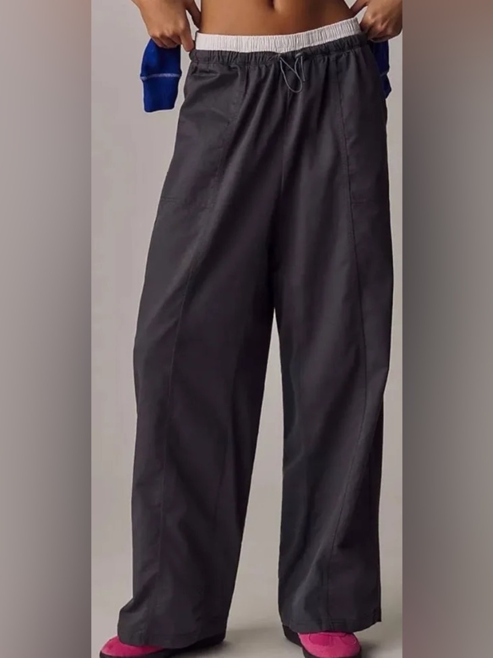 Anthropologie Daily Practice Gray and White Draw String Utility Pants Size Large